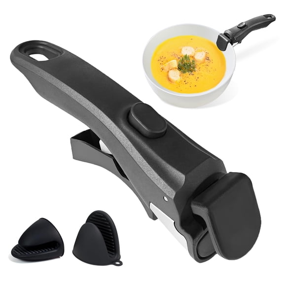 RYLZX Removable Handle for Pots and Pans with 2 Pcs Silicone Oven Mitts Heat Resistant, Universal Pan Handle, Replacement Handles for Pots and Pans, Fits All Cookware-Black