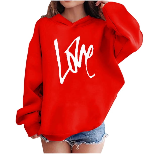 Sudadera con capucha y estampado de corazón de San Valentín, sudadera de manga larga para niños y niñas, chaqueta para niñas de talla mediana y grande.