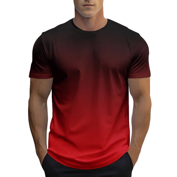 Tops para hombre, blusas y camisas de manga corta con cuello redondo para hombre, blusa informal de verano para hombre, blusa de manga corta con degradado y cuello redondo, blusa de poliéster para hom