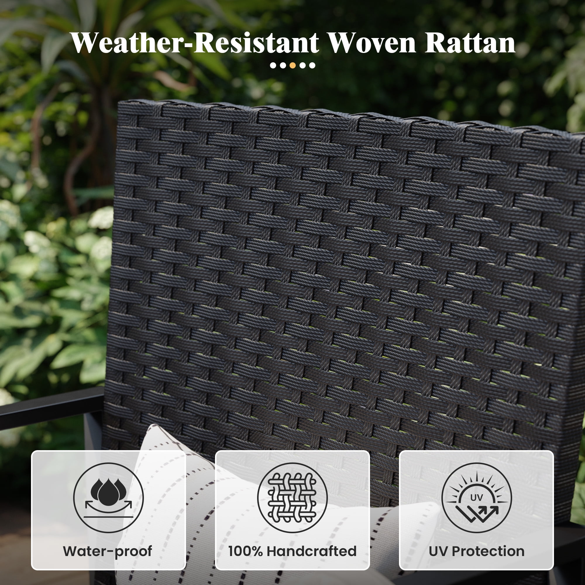 ELPOSUN Patio Furniture Sets for 4, 4 Pieces Patio Comversation Set with Glass Coffee Table,for Backyard Balcony Lawn Pool,Black/Beige