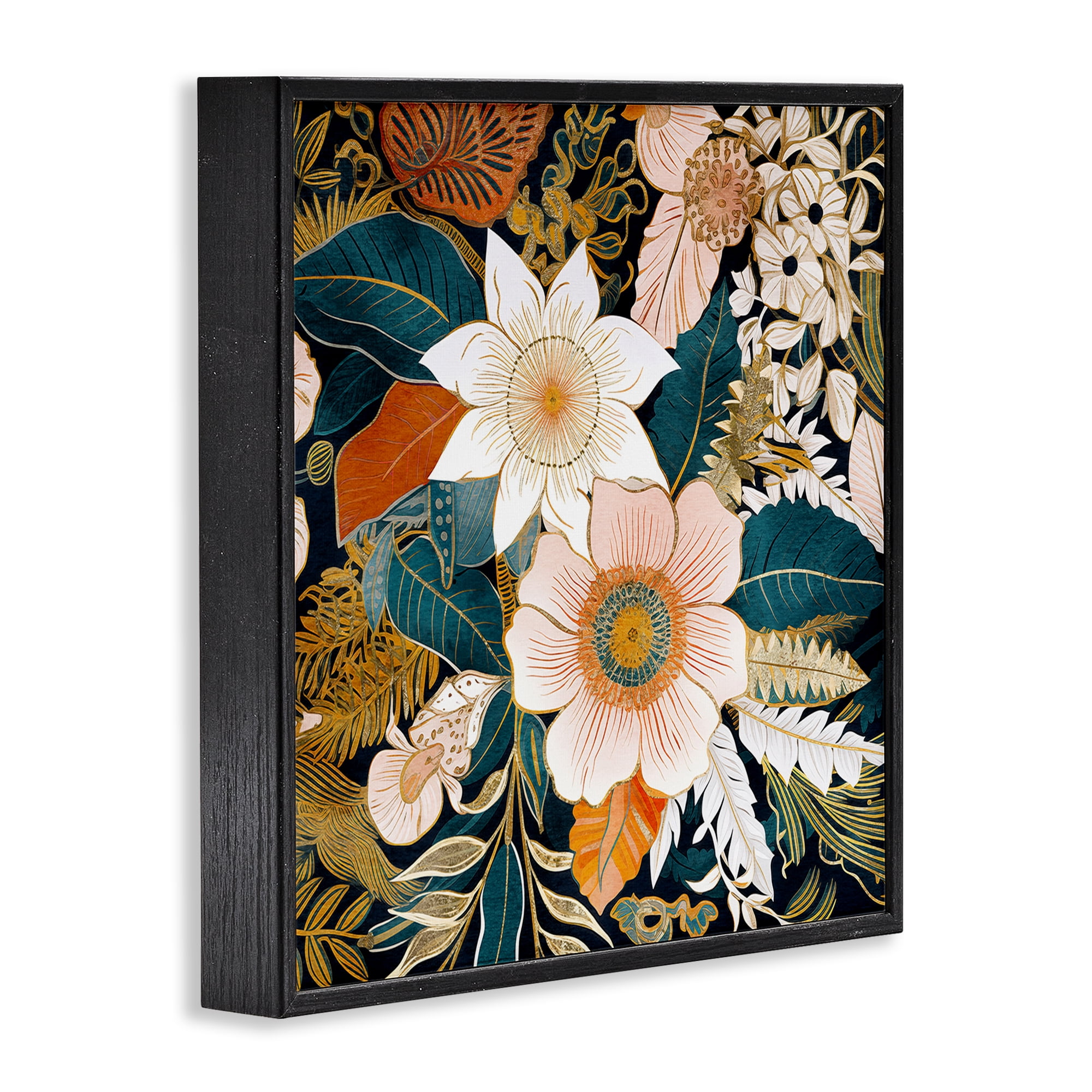 Stupell Industries Eclectic Floral Pattern Botanical & Floral Painting Black Framed Art Print Wall Art, 17 x 17