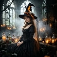 thumbnail image 2 of DHFJKG Halloween Witch Hat, Wide Brim Wizard Hat With Skull, Halloween Party Accessory, 2 of 3