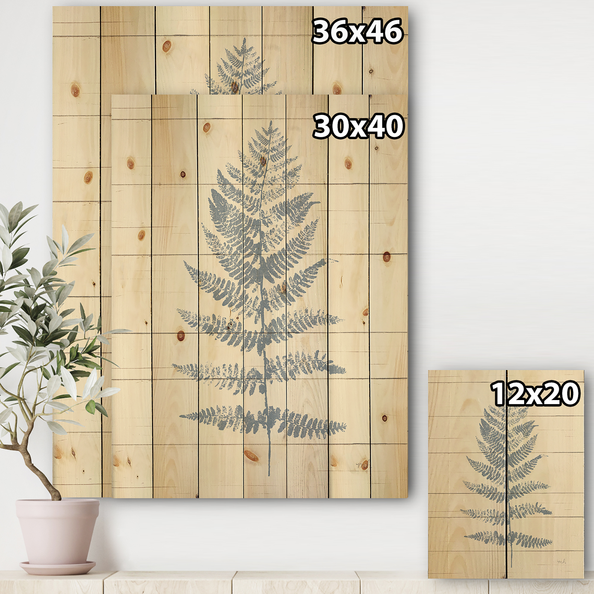 Designart 'Abstract Blue Fern on wood II' Cabin & Lodge Print on Natural Pine Wood