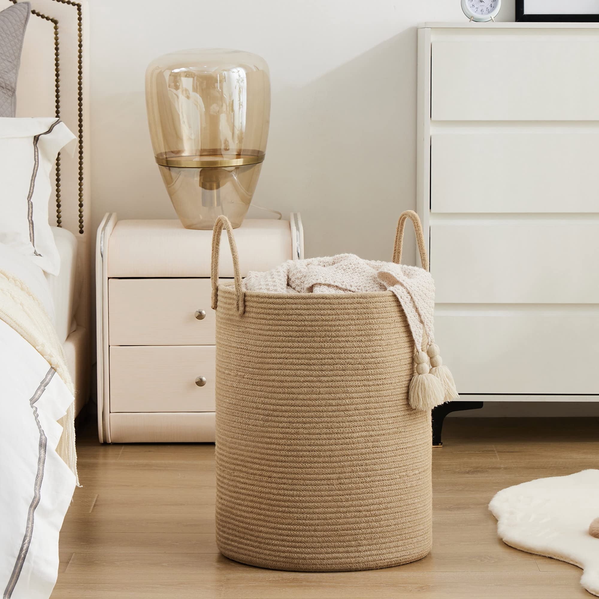 Jute Rope Laundry Hamper Basket by , 58L Tall Laundry Basket,  Hamper for Blanket Storage for Bedroom-Large-Jute