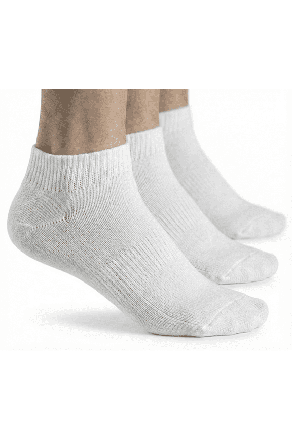ACTIV PRO Mens Diabetic Ankle Socks 3 Pack Non-Binding, Soft Cotton Circulation Support, White Size 9-11