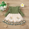 thumbnail image 7 of Odeerbi Girls Princess Dress Toddler Girls Clothes Party Tulle Dress Ruffles Long Sleeve Patchwork Embroidery Flowers Mesh Bow 2024 Fashion Floral Dress Green 12-18 Months, 7 of 7