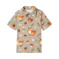 thumbnail image 4 of Girl School Uniform Henley Short Sleeve Cute Cartoon Animal Print T Shirts Button Closure Comfy Active Polo Shirts, 120, 4 of 5