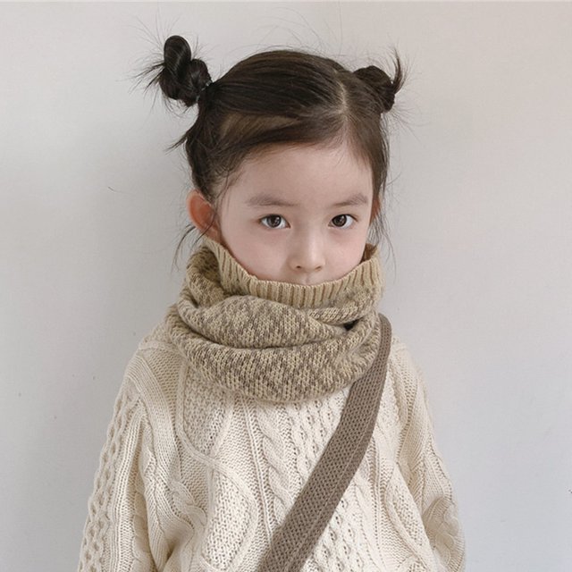 Bufanda para niños Otoño e invierno Bufanda de punto cálida para bebés Bufanda a cuadros a juego para niños y niñas Manga de lana de moda