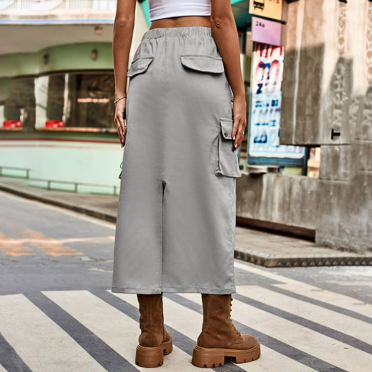 レディースウェア RUFFLOG RW WAIST DESIGN SKIRT GRAY Grey Fleece Drawstring Maxi Skirt – PinkBlush