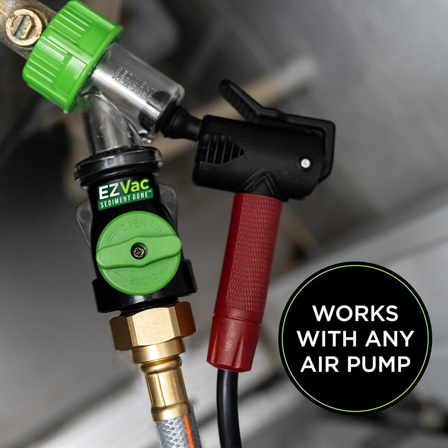 EZVac Sediment Gone™ Water Heater Sediment Removal Tool – Flushes, Cleans & Breaks Up Sediment Clogs in Electric or Gas Water Heaters – Easy DIY Water Heater Cleaning Tool