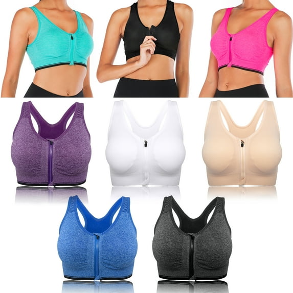 Sports Bras for Women Cross Back Padded Sports Bra Medium Support With zipper Front Chest Workout Running Yoga Bra