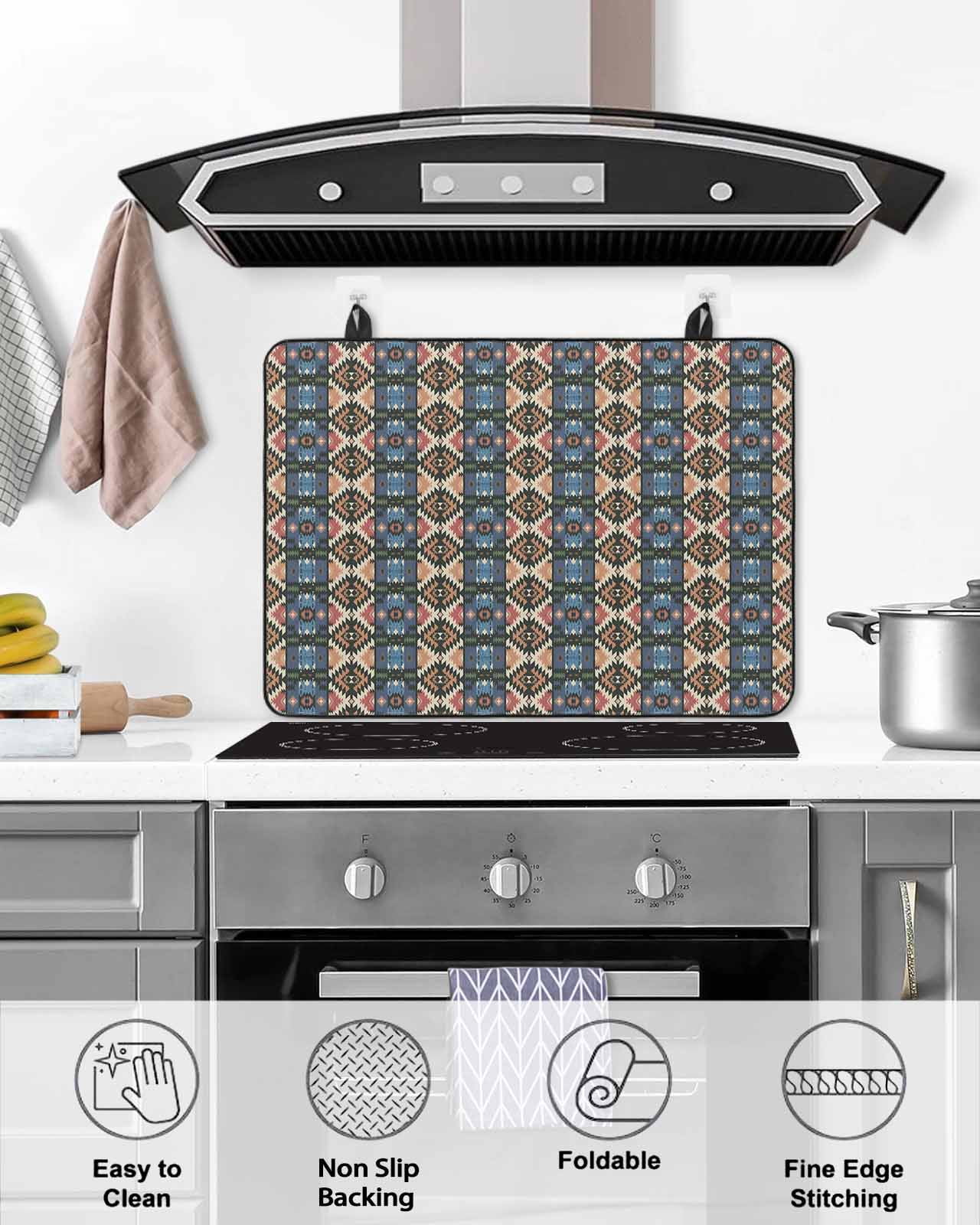 nqOlkjepod Large Induction Cooktop Protector Mat 24"x21", Vintage Boho Stove Top Covers for Electric Stove, Farmhous Country Ethnic Abstract Geometric Stove Burner Cover Mats, Glass Top Stove Cover