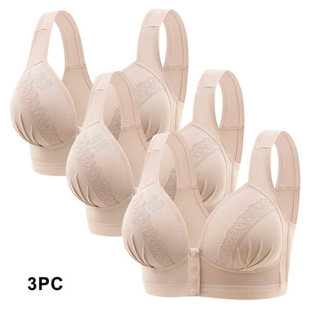 GERsome Women s Pack of 3 Assorted Color Everyday Bra Push Up Bras No Underwire High Support Front Closure Full Coverage Easy Close Sports Bras Size XXXL