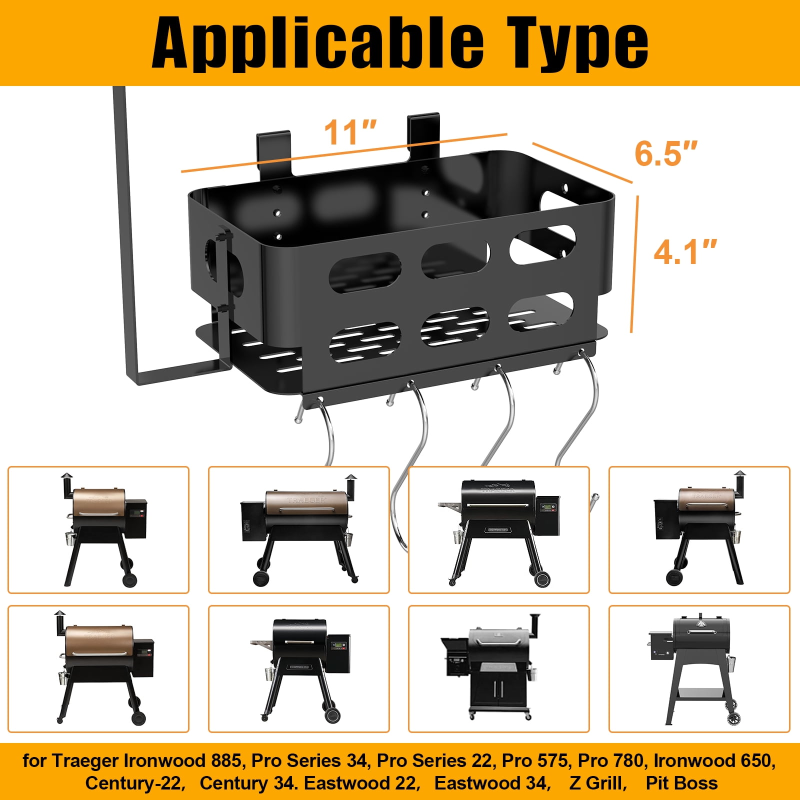 Storage Bin with 4 Hooks and Paper Towel Holder for Traeger Pro 22,  34,  575,  780, Ironwood 650 885, Compatible with Pit Boss &  Z Grill & Other