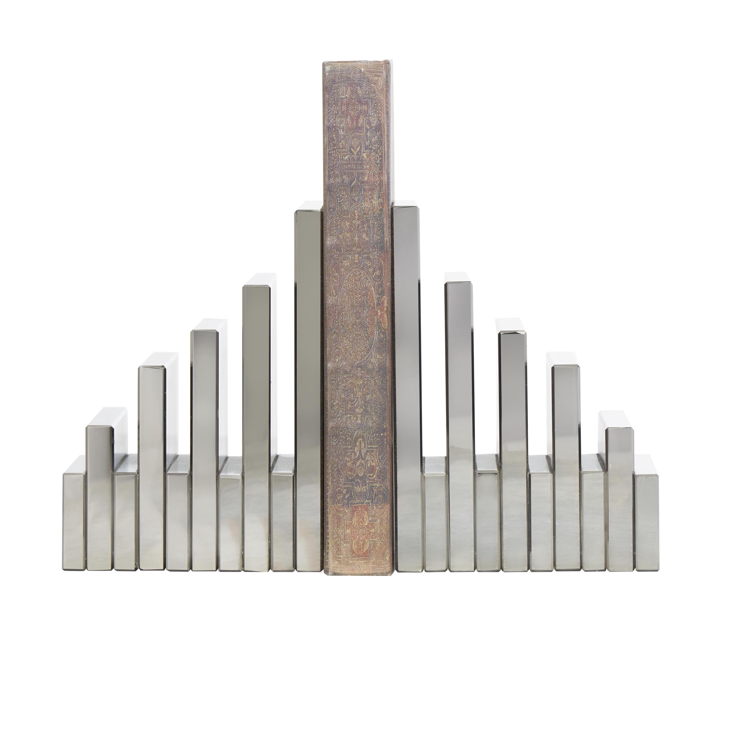 DecMode 4" Pyramid Geometric Silver Crystal Bookends (Set of 2)