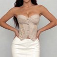 thumbnail image 6 of LEAVINGSUO Corset Tops for Women Vintage Court Style Plaid Strapless Shaping Top Boned Slim Waist Pointed Hem Bustier Club Daily Outfit Khaki M, 6 of 6