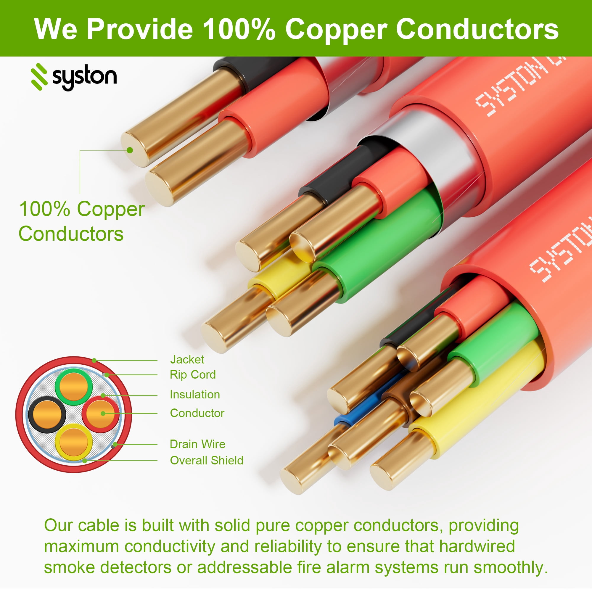 Syston Fire Alarm Security Burglar Station Wire Cable, 12/2 500ft Solid Copper FPLP/CL3P/FT6/CMP Plenum-Rated Unshielded UL/ETL Listed, 12 Gauge 2 Conductors UV Resistant RoHS for Indoor/Outdoor Use