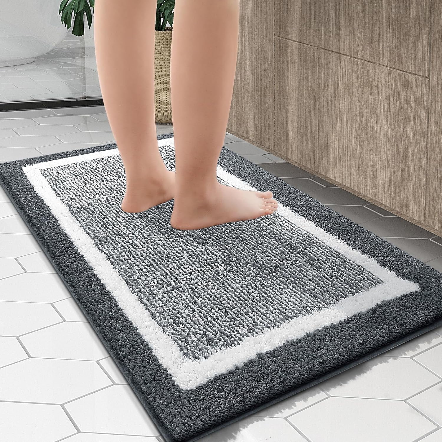 Ht Viik Bathroom Rugs 24x16, Extra Soft and Absorbent Microfiber Bath Mat, Non-Slip, Machine Washable, Quick Dry Shaggy Bath Carpet, Suitable for Bathroom Floor, Tub, Shower (Small, Dark Grey)