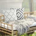 thumbnail image 5 of Ox Bay White and Taupe Gray Geometric Lattice Indoor/Outdoor Throw Pillow, 20" x 20", White / Gray, 5 of 9