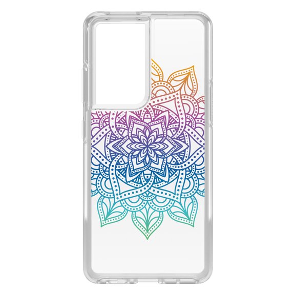 DistinctInk Clear Shockproof Hybrid Case for Galaxy S21 ULTRA 5G (6.8" Screen) - TPU Bumper Acrylic Back Tempered Glass Screen Protector - Rainbow Gradient Mandala