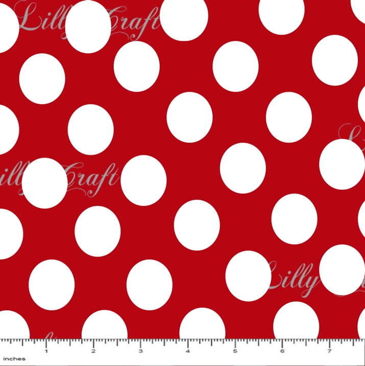 1' White Dots on Red Poly Cotton Fabric - Sold By The Yard - 58' / 59'
