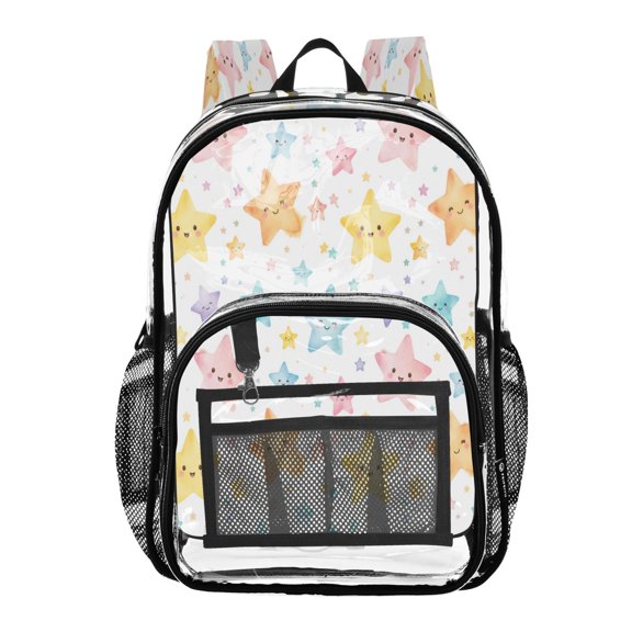 PVC Transparent Backpacks Clear Backpack for Travel and Outings Smiling Star Pattern