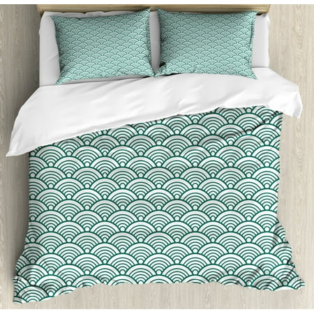 Teal Duvet Cover Set Traditional Japanese Chinese Seigaiha