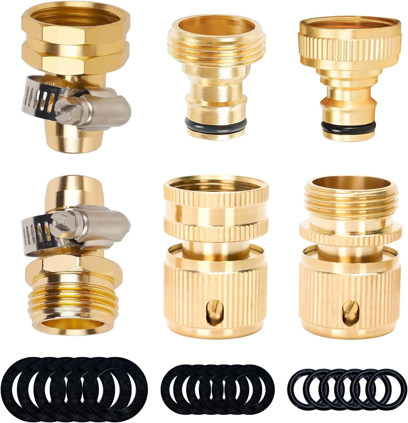 HRTGFD-Garden Hose Repair Quick Connect Fittings, Brass Garden Hose Repair 3/4 GHT Male and Female Hose Quick Connector Repair Kit for 3/4" and 5/8" Water Hose