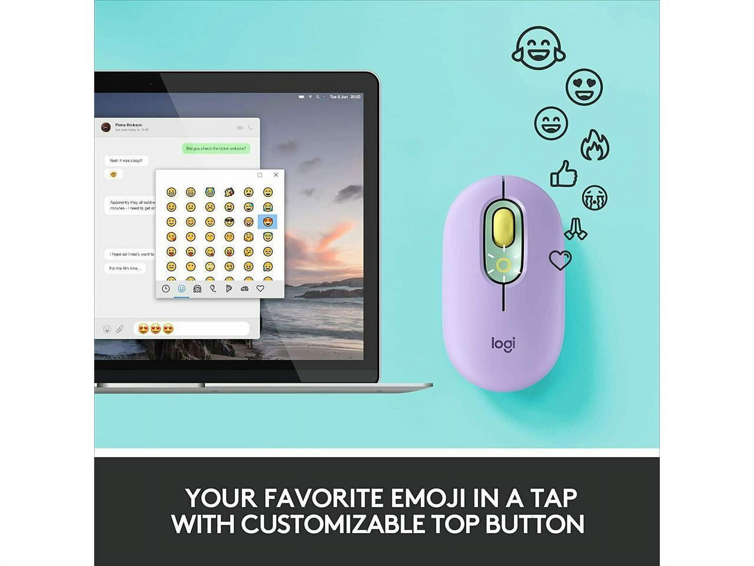 Logitech POP Mouse, Wireless with Customizable Emoji - Optical - Wireless -  Bluetooth - Daydream Mint - USB - 4000 dpi - Scroll Wheel - 4 Button(s) 
