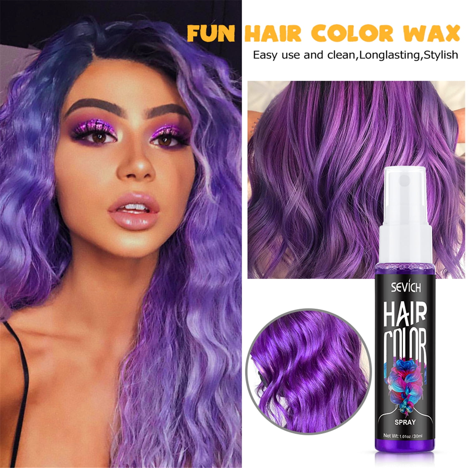 30ML Modeling Hair Coloring Spray For Party Instant Fast Dry Hair Color Wax  Long Lasting Waterproof Hair Paint Wax(Purple) 