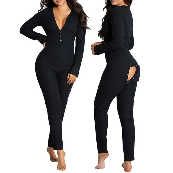 Fashion New V-neck Buttons Up Sexy Romper Women Long Sleeve Jumpsuits Autumn Fruits Print Sleepwear Back Flap Sleepwear