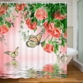 thumbnail image 2 of Spring Floral Shower Curtain, Pink Shower Curtains for Bathroom, Butterfly Rose Flowers Decor Shower Curtain Set with 12 Hooks, Machine Washable Fabric 72 X 72 Inch, 2 of 5