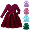 thumbnail image 4 of Girls Rosette Dress Long Sleeve Crew Neck with 3D Floral Skirt, Bow Waist, Solid Color Party Dress for Christmas, Birthday and Pageant, 4 of 9
