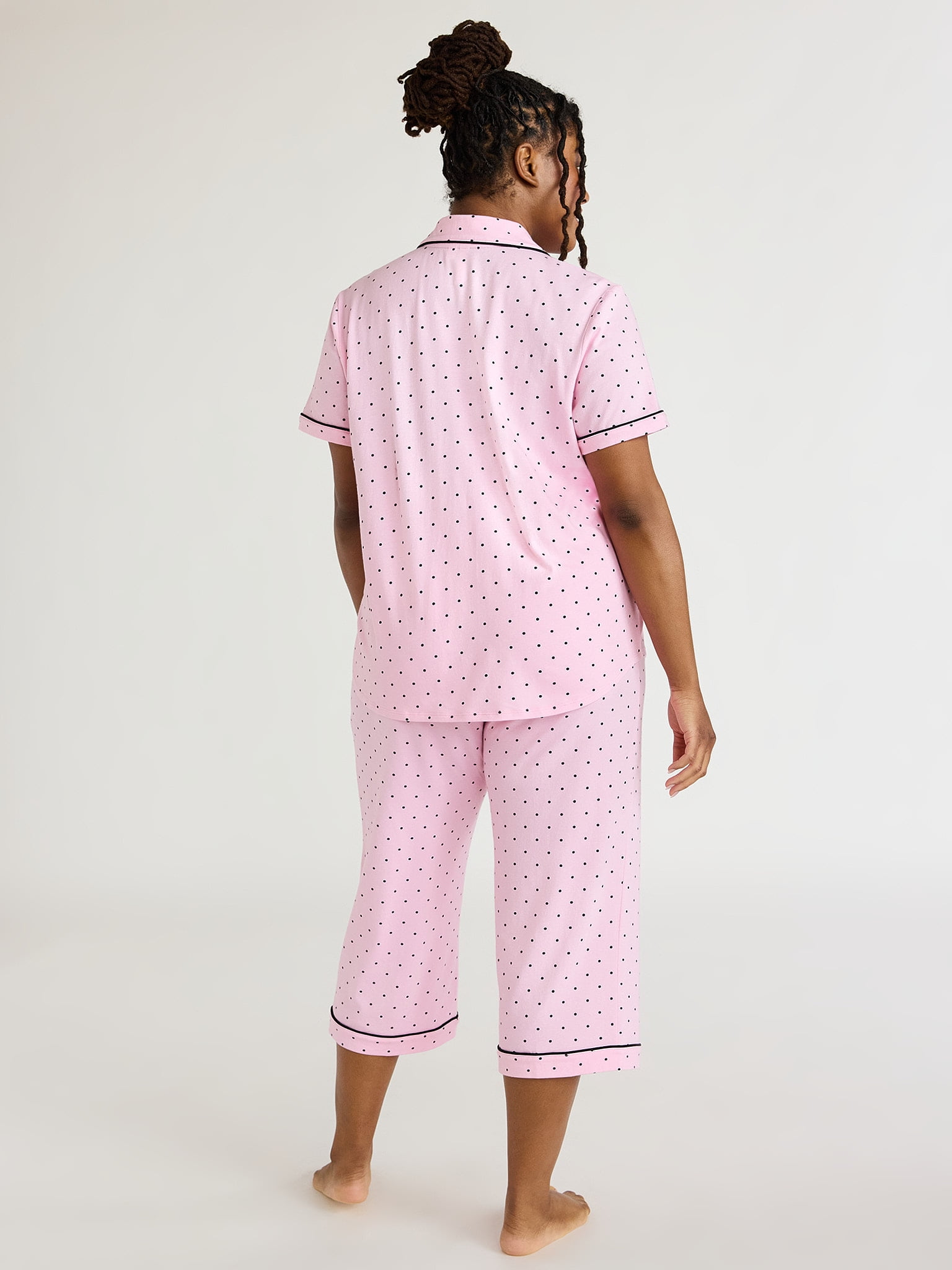 Joyspun Women's Cotton Blend Notch Collar Top and Capri Pants Pajama Set, 2-Piece, Sizes S to 4X