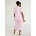 thumbnail image 2 of Joyspun Women's Cotton Blend Notch Collar Top and Capri Pants Pajama Set, 2-Piece, Sizes S to 4X, 2 of 3