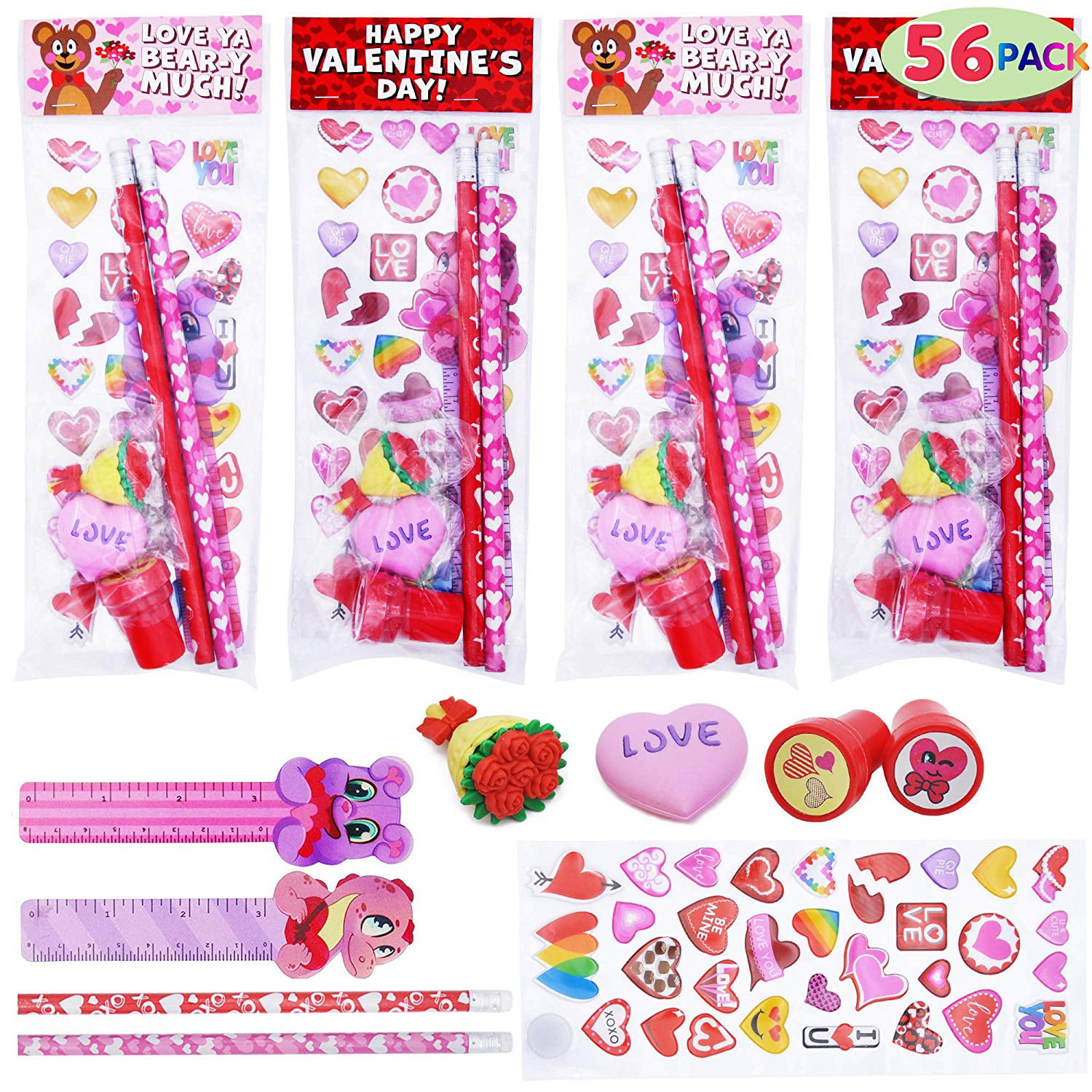 AMENON 28 Packs Large Valentine Heart Filled 56 Parachute Spring Launcher Toys Kids Valentines Cards Novelty Party Favors Set Boys Girls Valentine Classroom Gifts Exchange Game Prizes 