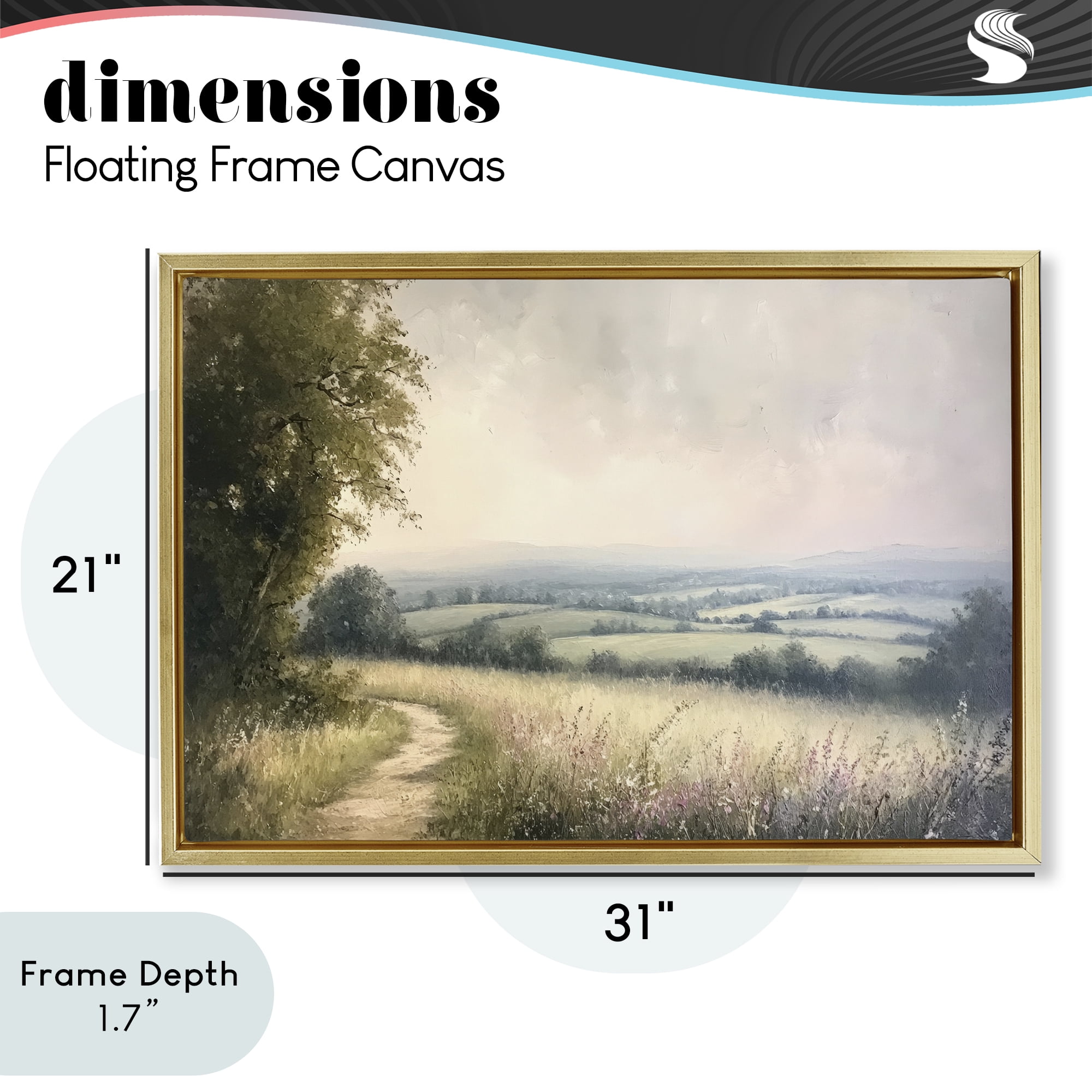 Stupell Industries Rolling Farmlands in Distance Gold Framed Floater Canvas Wall Art, design by Petal Prints Design