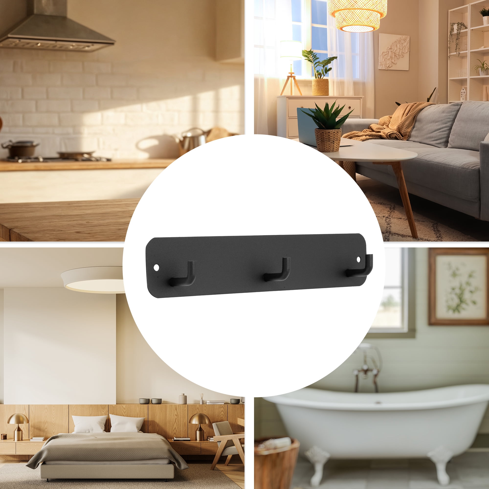 Unique Bargains Coat Rack Wall Mount Hooks for Hanging Black 7.87"x1.57"x0.12" 2 Pcs