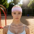 thumbnail image 2 of Unique Bargains 1 Set Soft Headband with Wristband Sweat Headband for Sport Pink White, 2 of 6