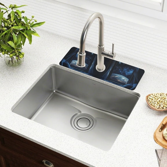 Yayeee Faucet Mat for Kitchen Sink 14.7" Diatomite Long Splash Guard Pad, Window Earth