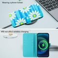 thumbnail image 6 of Designed for iPhone 16 Pro Premium PU Leather Pattern Flip Wallet Case Cover, Card Slots & Kickstand Wrist Strap Magnetic Closure Protective Phone Case for iPhone 16 Pro, Little Blue Daisies, 6 of 9