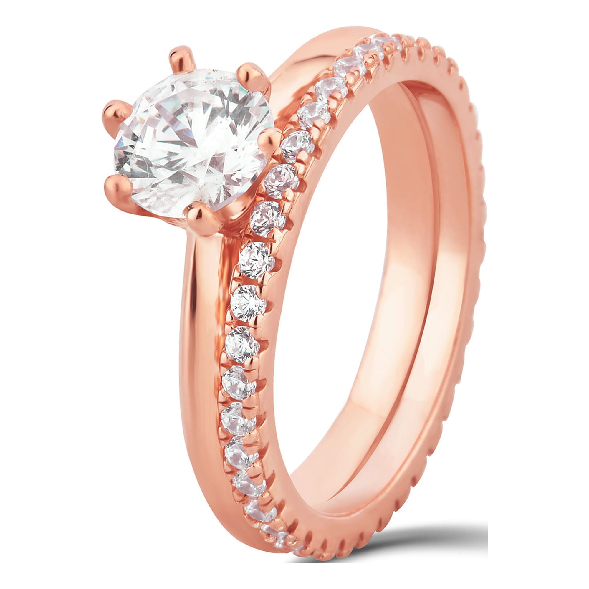 Arista 2.88 ct Round Swarovski Diamond Solitaire Bridal Set in Pink Plated Sterling Silver