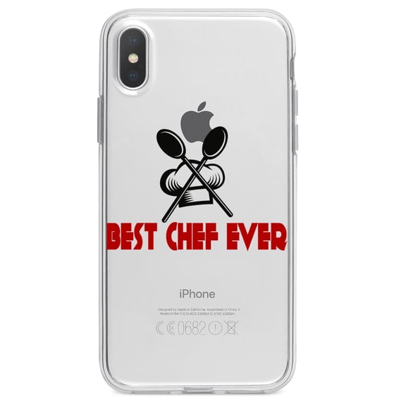 DistinctInk Clear Shockproof Hybrid Case for iPhone XR (6.1" Screen) - TPU Bumper Acrylic Back Tempered Glass Screen Protector - Best Chef Ever