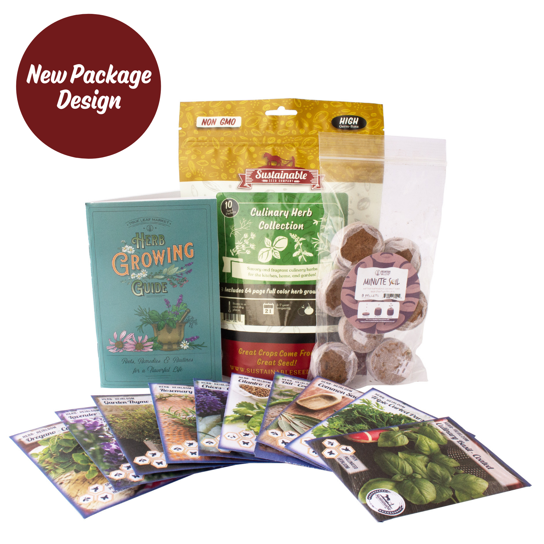 Sustainable Seed Culinary Herb Seeds Collection w/ Coco Coir Pellets and Growing Guide – 10 Non-GMO Heirloom Varieties: Basil, Thyme, Rosemary, Oregano, Lavender, Sage, Cilantro, Chives, and Dill