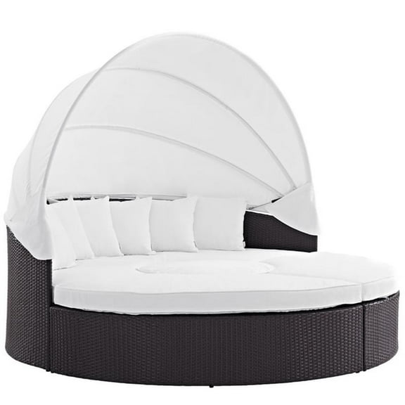 Bowery Hill Canopy Aluminum and Rattan Patio Daybed in White/Espresso