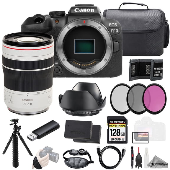 Canon EOS R10 Camera   RF 70-200mm f/4L IS USM Lens 128GB   Ext Bat  3 PC Filter- Kit (International Version)