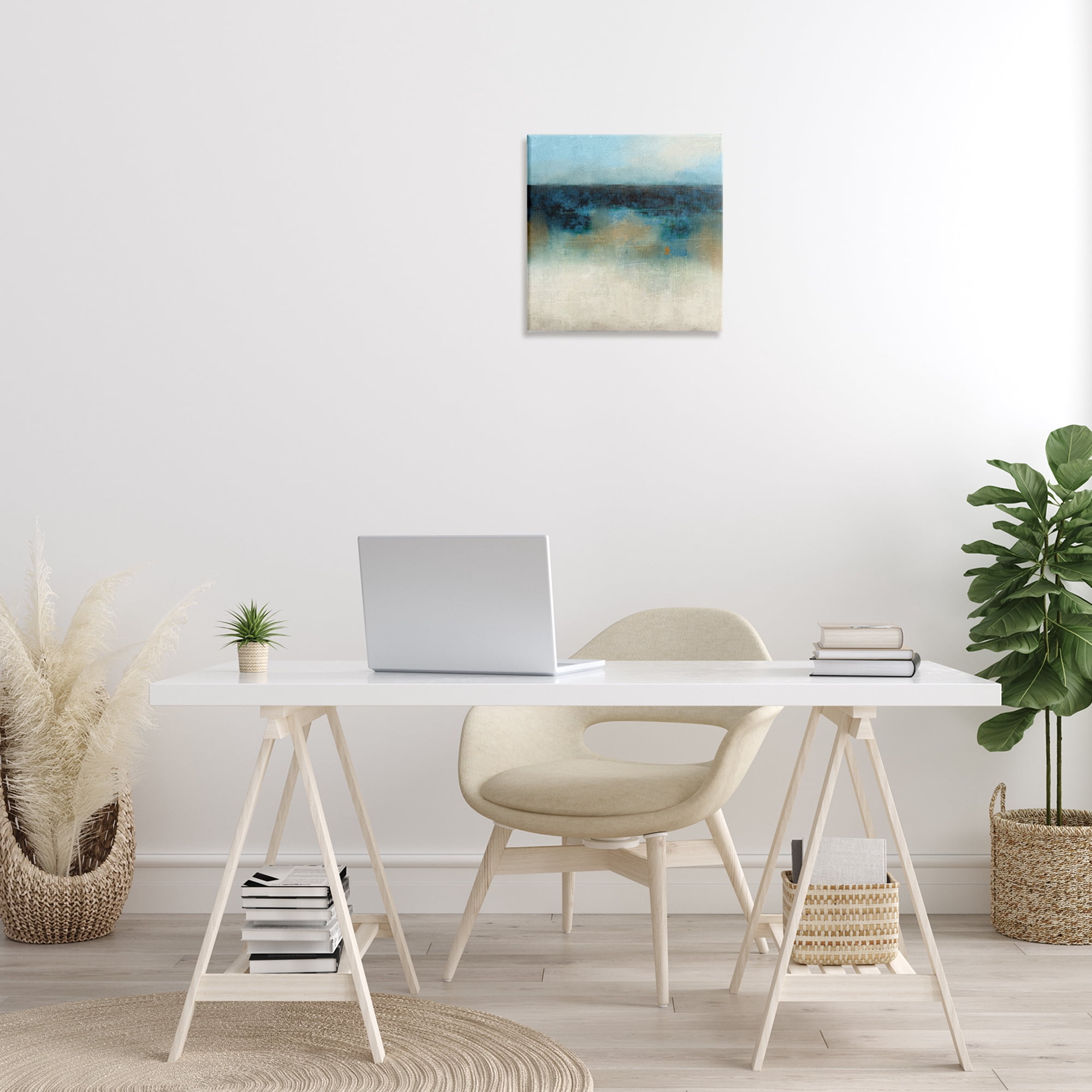 Stupell Industries Foggy Ocean Beach Scene Coastal Painting Gallery Wrapped Canvas Art Print Wall Art, 17 x 17