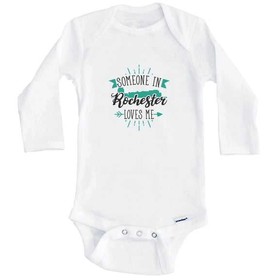 Someone In Rochester Loves Me Rochester MN Skyline One Piece Baby Bodysuit (Long Sleeve), 6-9 Months White