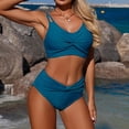 thumbnail image 5 of Mceream Fashion Women's Sleeveless Solid Bikini Swimsuit Push-Up Padded Swimwear Swimsuit Blouse Pants V-Neck Knot Front Two-Piece Sets Blue M, 5 of 9