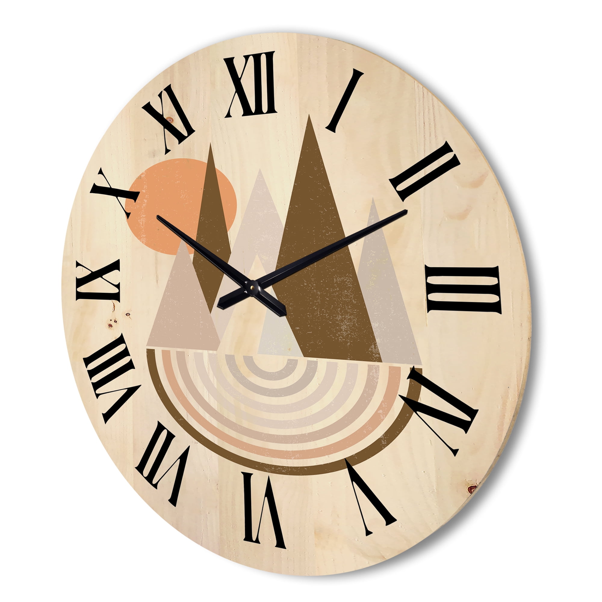 Designart 'Minimalistic Red Full moon Landscape With Mountain' Modern Wood Wall Clock